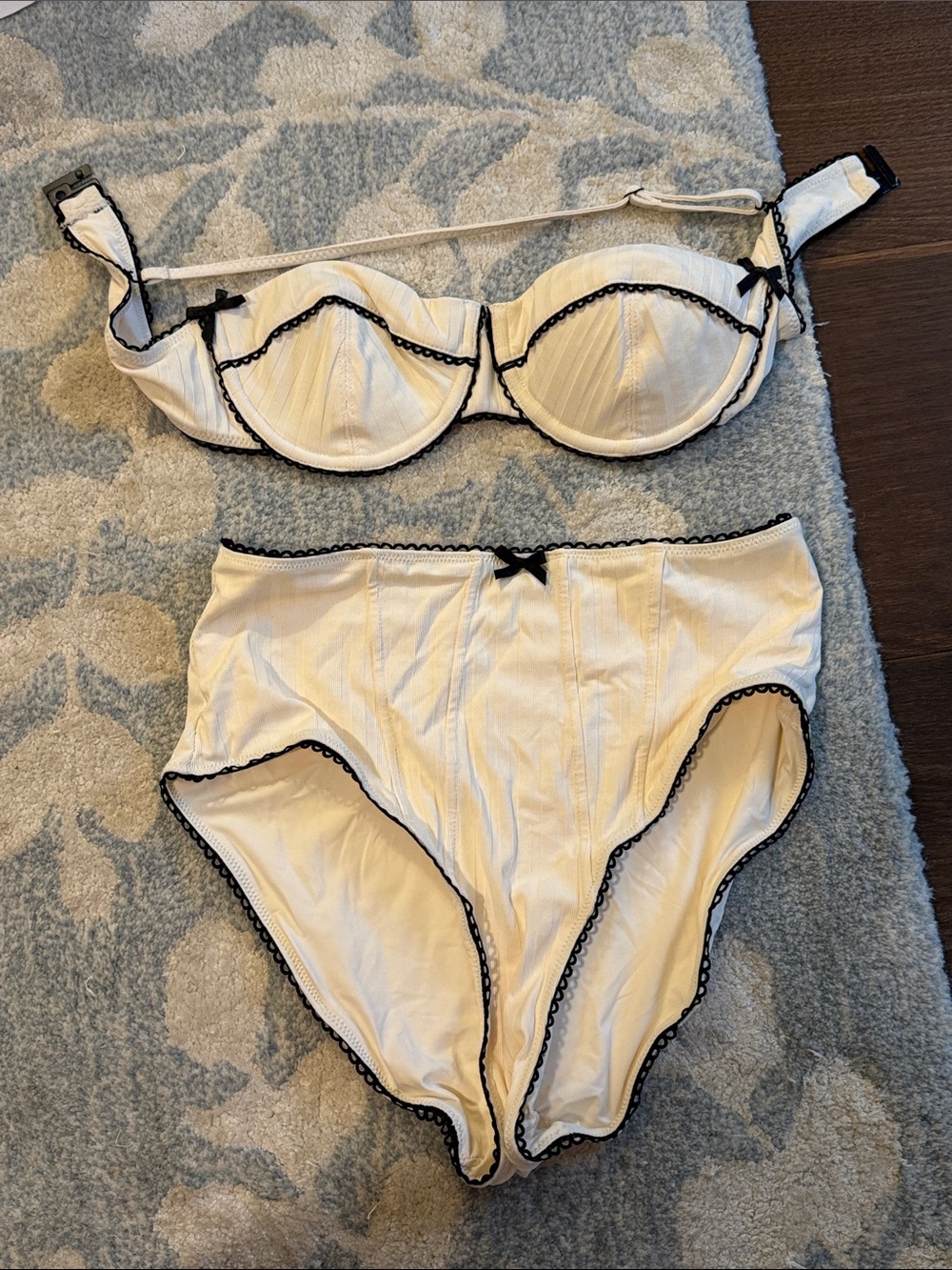 STAUD Brenton Ivory Bikini Set with Black Trim